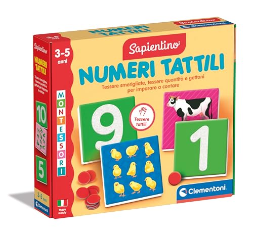 Clementoni- Sapientino Tattili-Gioco 3 Anni, Flashcards Montessori, Schede Educative Per Conoscere I Numeri, Imparare A Contare, Made In Italy, 16854,