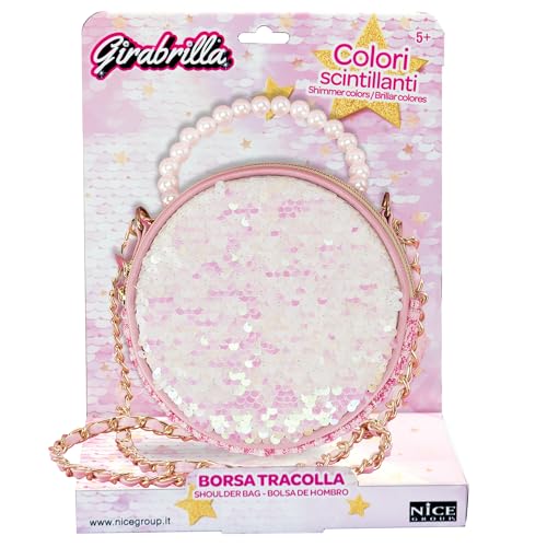 Girabrilla Fashion Bag, Borsetta Con Paillettes Reversibili, Maniglia Con Perle E Tracolla