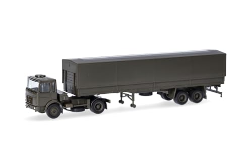 Herpa Modellino Camion Man F8 Autotreno Con Telone Bundeswehr, Miniatura In Scala 1:87, Pezzo Da Collezione, Made In Germany, Plastica