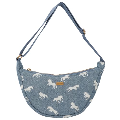 Depesche 12873 Miss Melody Denim-Piccola Mezzaluna In Jeans, Con Motivo Di Cavalli, Borsa Blu Scuro Con Tracolla Regolabile, Multicolore, 12907
