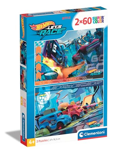 Clementoni- Hot Wheels Supercolor Wheels-2X60 (Include 2 60 Pezzi) Bambini 4 Anni, Puzzle Cartoni Animati, Made In Italy, Colore Pzl 2X60 Hotwheels, 2
