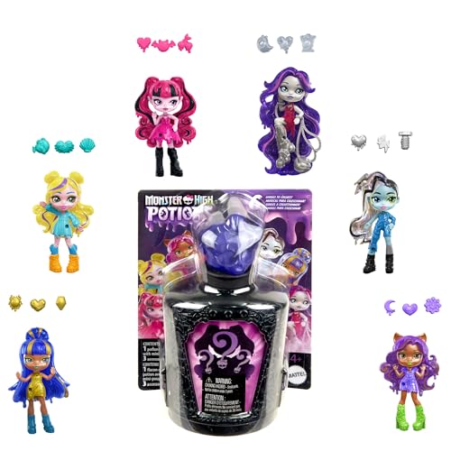 Monster High Potions - Mini Bambole E Accessori, Personaggi A Sorpresa Da 7,5Cm In Una Boccetta Da Esposizione Con Ciondolo, Effetto Cambia Colore In