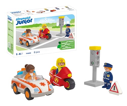 Playmobil Junior 71692 Eroi Di Tutti I Giorni, Pompiere E Agente Di Polizia, Giocattolo Sostenibile Realizzato In Plastica A Base Vegetale, Giocattolo