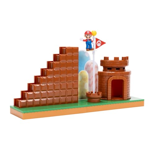 Super Mario Jakks Pacific - Set Da Gioco Completo Per Nintendo 6,35 Cm, Con Statuetta Di Mario, Scale Interattive, Castello, Asta E Piattaforma Di Bas