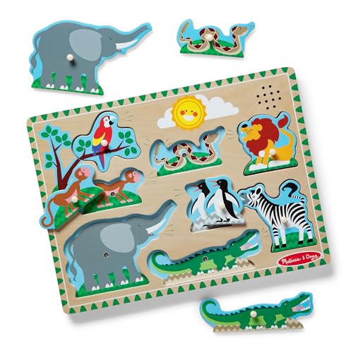 Melissa & Doug Zoo Animals Sound Puzzle – Wooden Peg Puzzle Con Effetti Sonori (8 Pezzi)