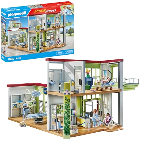 Playmobil Action Heroes 71615 Ospedale, Quattro Personaggi E Attrezzature Mediche, Realizzato Con Oltre L'80% Di Materiali Riciclati E Biobased, Gioca