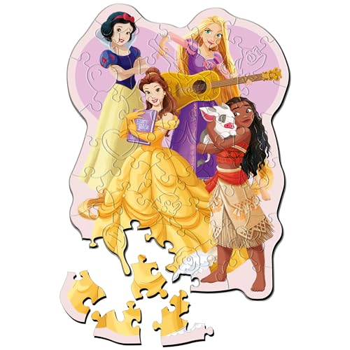 Trefl Legno: Disney Princess, Affascinanti Principesse-50 Pezzi, Incastro Wooden, Forme Irregolari, 10 Personaggi, Puzzle Moderno Per Bambini Dai 5 An
