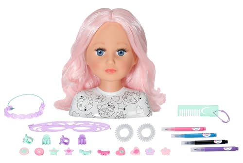 Baby Born Styling Head Creative, Testina Da Personalizzare Con Preziosi Capelli Rosa E Oltre 20 Accessori, 836033 Zapf Creation