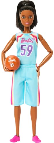 Barbie Carriere - Barbie Giocatrice Di Basket, Bambola Mora Con Uniforme Rimovibile E Palla Inclusa, Snodata Con 22 Punti D'Articolazione, Giocattolo
