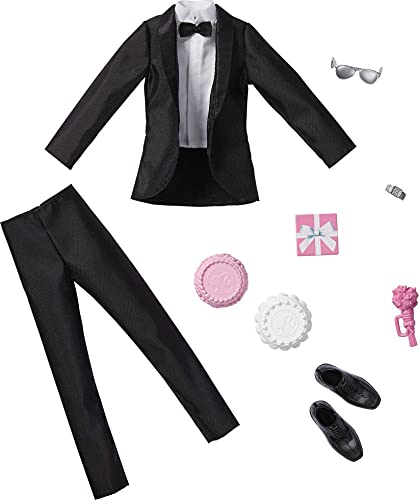 Mattel - Barbie Ken Fashion 2-Pack, Groom Outfit For Ken Doll With Tuxedo, Shoes, Watch, Gift, Wedding Cake With Tray & Bouquet