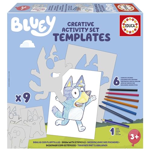 Educa - Set Creativo Bluey | Disegna I Personaggi E Gli Altri Elementi Della Serie Bluey Utilizzando Le Sagome Di Cartone Pretagliate. Set Creativo Pe