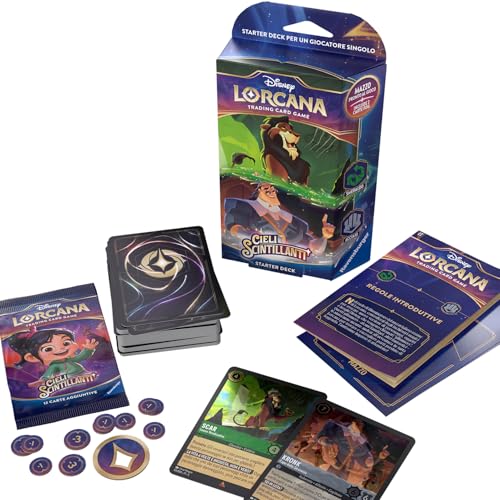 Ravensburger - Disney Lorcana Tcg: Cieli Scintillanti, Starter Deck Smeraldo & Acciaio 60 Carte, Carte Da Gioco Collezionabili, Gioco Adulti E Bambini