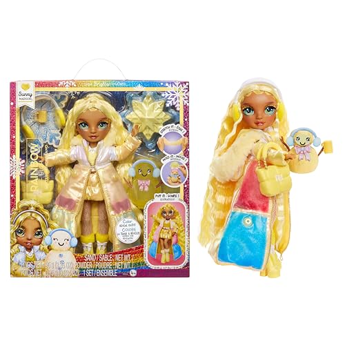 Rainbow High Winter Wonderland - Sunny (Giallo) - Bambola Fashion Da 28 Cm, Con Neve Magica Nascosta Che Si Gonfia Con L'Acqua, Con Kit Per Pupazzo Di
