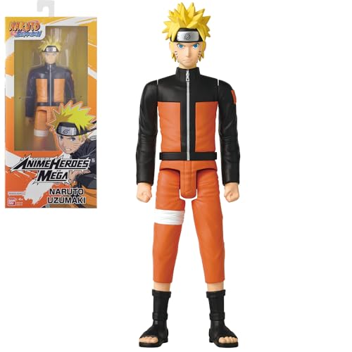 Bandai - Anime Heroes - Naruto Shippuden - Figurine Anime Heroes Mega 30 Cm - Naruto Uzumaki - Licenza Ufficiale Naruto - Grande Figurina Articolata N