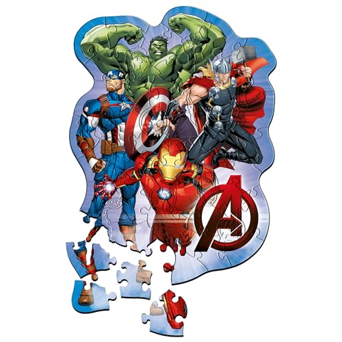 Trefl Legno: Marvel Avengers, Le Avventure Degli Avengers-50 Pezzi, Incastro Wooden, Forme Irregolari, 10 Personaggi, Puzzle Moderno Per Bambini Dai 5