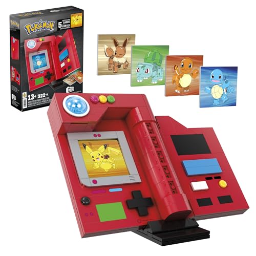 Mega Pokémon - Pokédex Della Regione Di Kanto, Set Da Costruire Con 322 Pezzi, Display, Dettagli Luminosi E 5 Carte Lenticolari Di Personaggi Pokémon,