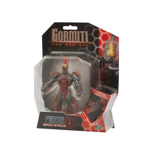 Gormiti The New Era - Gormita Del Clan Del Fuoco Fireon Zane Con Funzione Attacco, Action Figure 15 Cm Articolato, Eroe Con Armatura Rosso Argento, Pe
