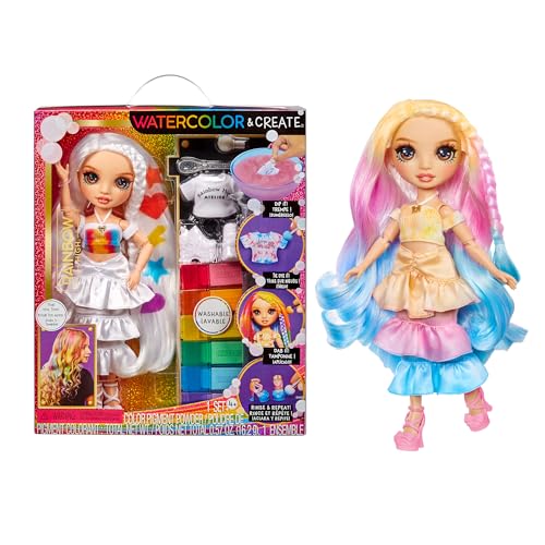 Rainbow High Watercolour & Create Diy Fashion Doll Con Acquerelli Lavabili E Kit Tie-Dye - Occhi Marroni, Capelli Arricciati, Top E Scarpe Extra - Col