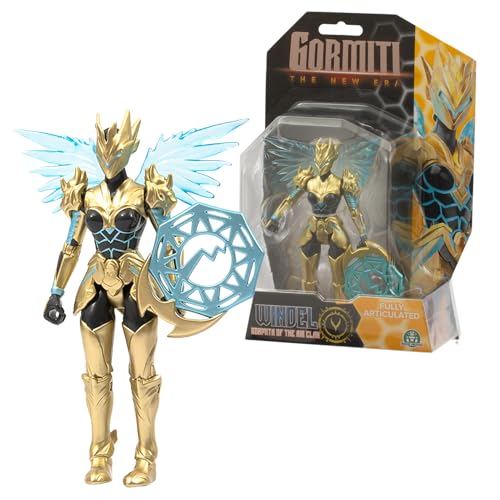 Gormiti The New Era - Gormita Del Clan Dell'Aria Windel Skye, Action Figure 15 Cm Articolato, Eroe Con Armatura Oro Nera E Accessorio Chakra Energetic