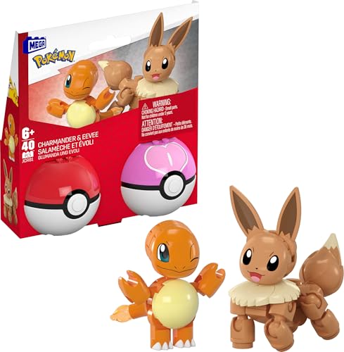 Mega Pokémon - Set Poké Balls Con Charmander Ed Eevee, Set Da Costruire Con 40 Pezzi, Apri Le Poké Balls E Costruisci I 2 Personaggi Pokémon Inclusi, 