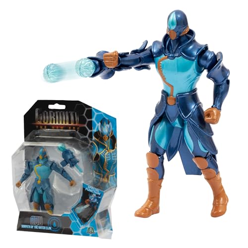 Gormiti The New Era - Gormita Del Clan Dell'Acqua Aqu Carter Con Funzione Attacco, Action Figure 15 Cm Articolato, Eroe Con Armatura Blu Azzurra, Per
