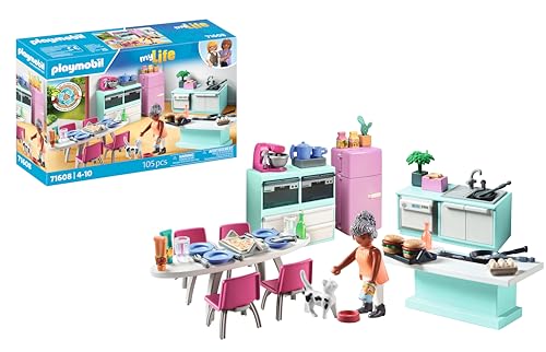 Playmobil Mylife 71608 Cucina Con Isola, Cucina Attrezzata Per Dettagliati Giochi Di Ruolo, Realizzato Con Oltre L'80% Di Materiali Riciclati E Biobas