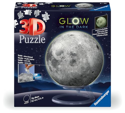 Ravensburger - Puzzle 3D, Luna Glow In The Dark, Costellazioni, Per Adulti E Bambini 6+ Anni, Idea Regalo, 72 Pezzi, Include Supporto Per Esporlo