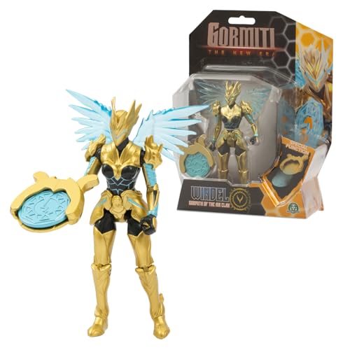 Gormiti The New Era - Gormita Del Clan Dell'Aria Windel Skye Con Funzione Attacco, Action Figure 15 Cm Articolato, Eroe Con Armatura Oro Nera, Per Bam