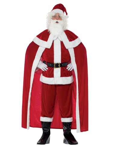 Smiffys Costume Di Babbo Natale Deluxe, Rosso Con Pantaloni, Giacca, Mantello, Cintura, Copristivali, Guanti, Barba E Cappello