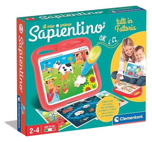 Clementoni-Il Mio Primo Sapientino Fattoria-Gioco Elettronico Parlante Bambini 2 Anni, Schede Educative E Penna Interattiva, Imparare Nuove Parole, Co