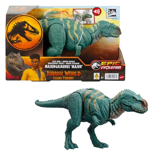 Mattel Jurassic World: Teoria Del Caos Netflix - Majungasauro Ruggito Selvaggio, Dinosauro Snodato Con Morso Continuo E Ruggito, Gira La Rotella E Att