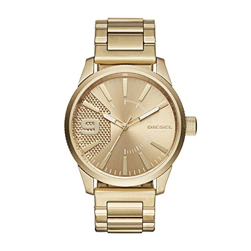 Diesel Orologio Rasp Da Uomo, Movimento A Tre Lancette, Cassa In Acciaio Inossidabile Dorata Da 46 Mm Con Bracciale In Acciaio Inossidabile, Dz1761