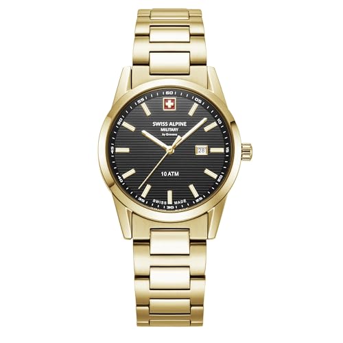 Swiss Alpine Military Orologio Da Donna Analogico Al Quarzo 77767.1 Acciaio Inossidabile, Oro/Oro/Nero - 1117Sam