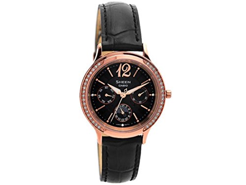 Casio She-3030Gl-5Auer - Orologio Da Polso Donna, Pelle, Colore: Nero