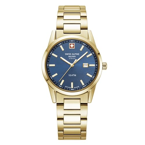 Swiss Alpine Military Orologio Da Donna Analogico Al Quarzo 77767.1 Acciaio Inossidabile, Oro/Oro/Blu - 1115Sam