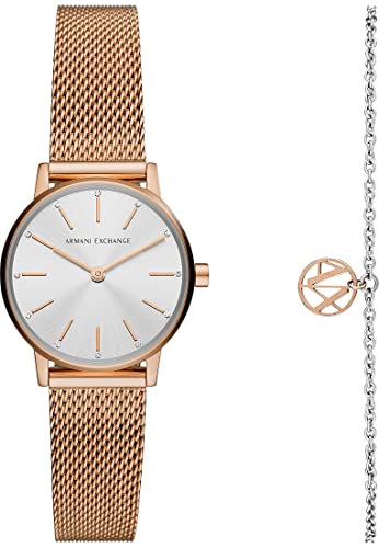 Armani Exchange Orologio Da Donna A Due Lancette, Cassa In Acciaio Inossidabile Oro Rosa Da 28 Mm Con Bracciale In Acciaio Inossidabile, Ax7121