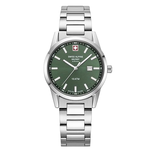 Swiss Alpine Military Orologio Da Donna Analogico Al Quarzo 7767.1 Acciaio Inossidabile, Acciaio/Acciaio/Verde - 1134Sam, Bracciale