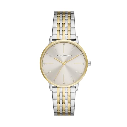 Armani Exchange Orologio Da Donna, Movimento A Tre Lancette, Acciaio Inossidabile Con Cassa Da 36 Mm E Bracciale In Pelle O Acciaio, 2 Toni Argento E