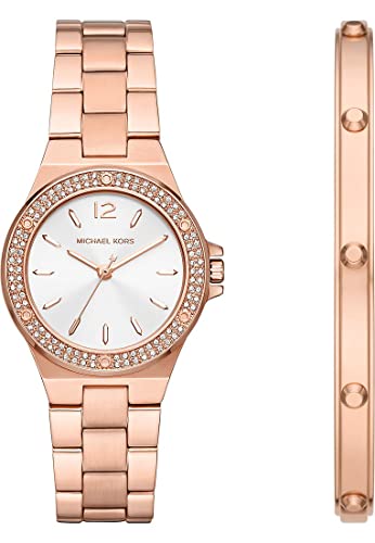 Michael Kors Orologio Quartz Multifunction Donna, Misura Cassa 33.00Mm Con Quadrante Bianco Analogico E Cinturino Rose Gold In Cinturino In Metallo Mk