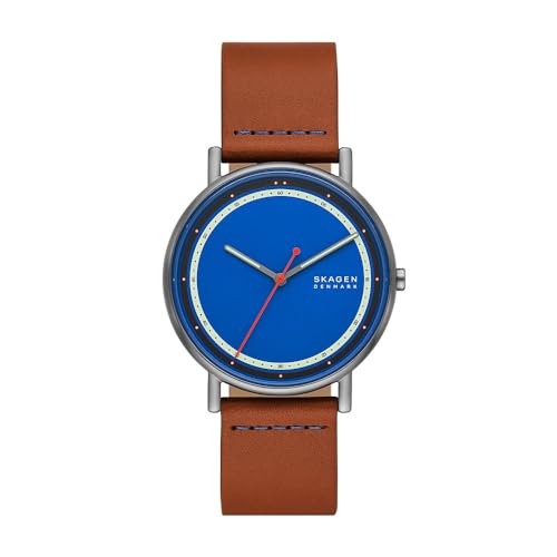 Skagen Orologio Signatur Da Uomo, Movimento A Tre Lancette, Acciaio Inossidabile Con Cassa Da 40 Mm E Bracciale In Pelle O Acciaio Inossidabile, Marro