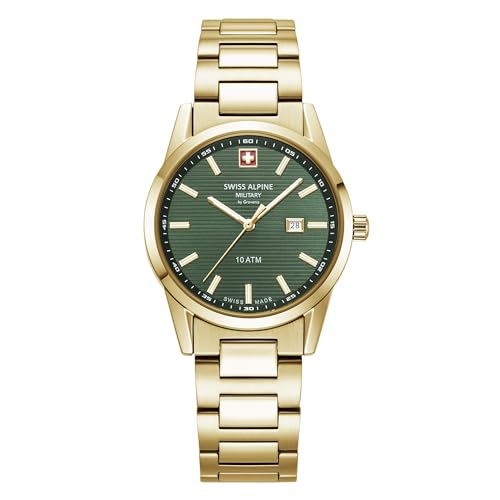 Swiss Alpine Military Orologio Da Donna Analogico Al Quarzo 77767.1 Acciaio Inossidabile, Oro/Oro/Verde - 1114Sam