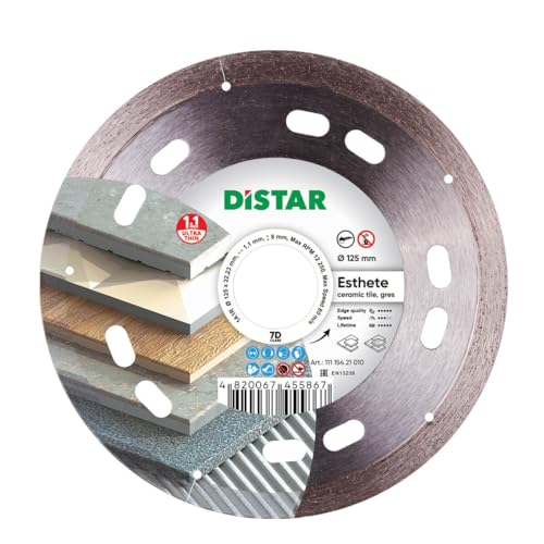 Distar 1A1R - Disco Da Taglio Diamantato, 125 X 1,1 X 8 X 22,23 Cm, Per Piastrelle, Piastrelle In Ceramica, Vetro Smaltato, Marmo, Granito In Ceramica