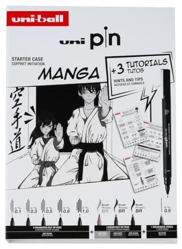 Uni-Ball Confezione Pin 8 Pezzi Di Marcatori Calibrati Da 0,2 A 1,0 Mm Set Manga Starter Kit - No1