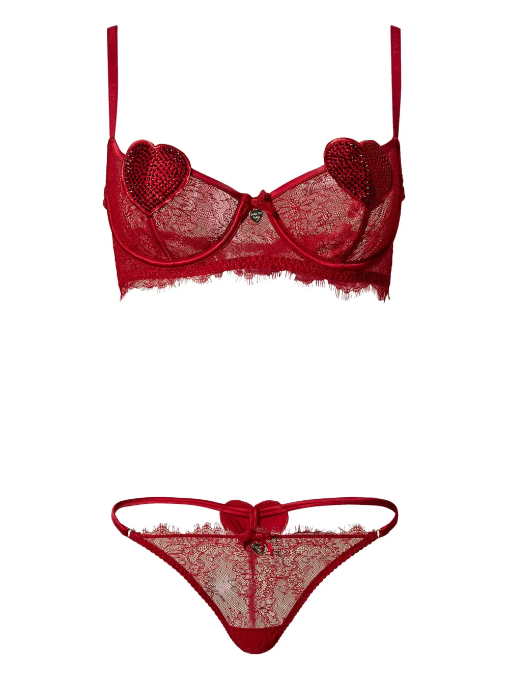 TWINSET lace balconette bra and g-string set - Rosso