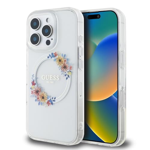 Guess Custodia Compatibile Con Iphone 16 Pro Max Back-Cover Hul – Custodia Compatibile Con Magsafe Iml Flowers – Trasparente