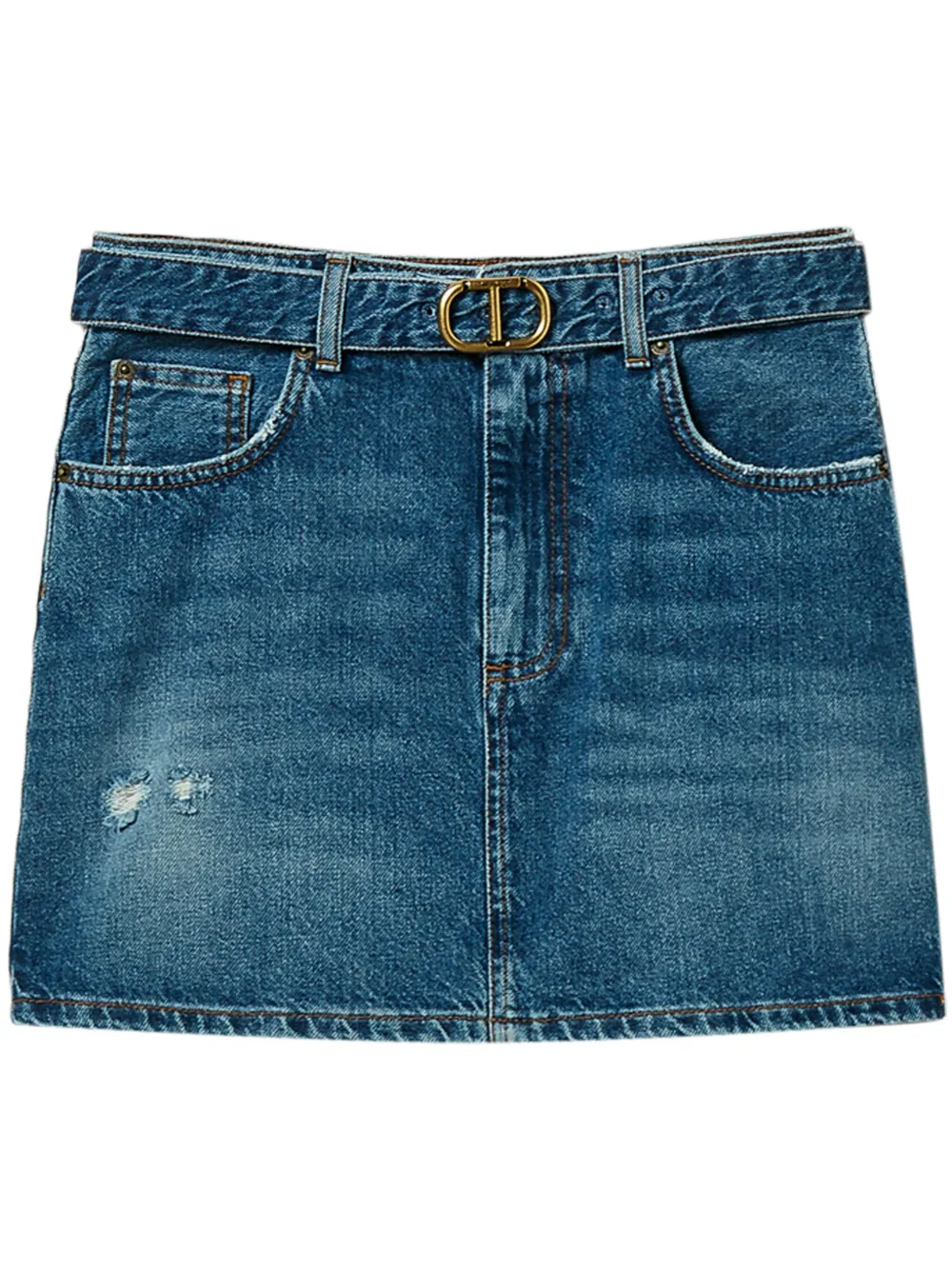 TWINSET logo-plaque denim skirt - Blu