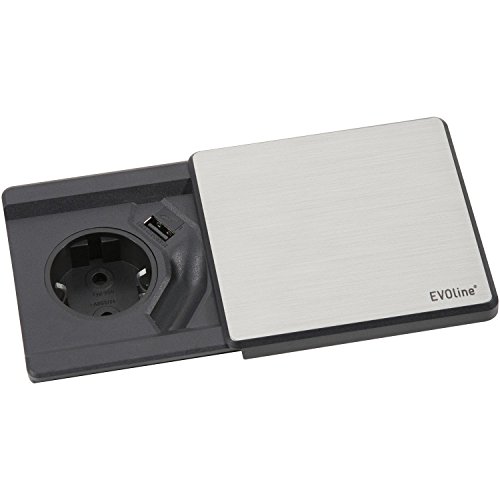 Schulte, Evoline Square 80 Schuko Con Usb E Qi Charger, Acciaio Inox, 1 Pezzi, 1592 7000 3600