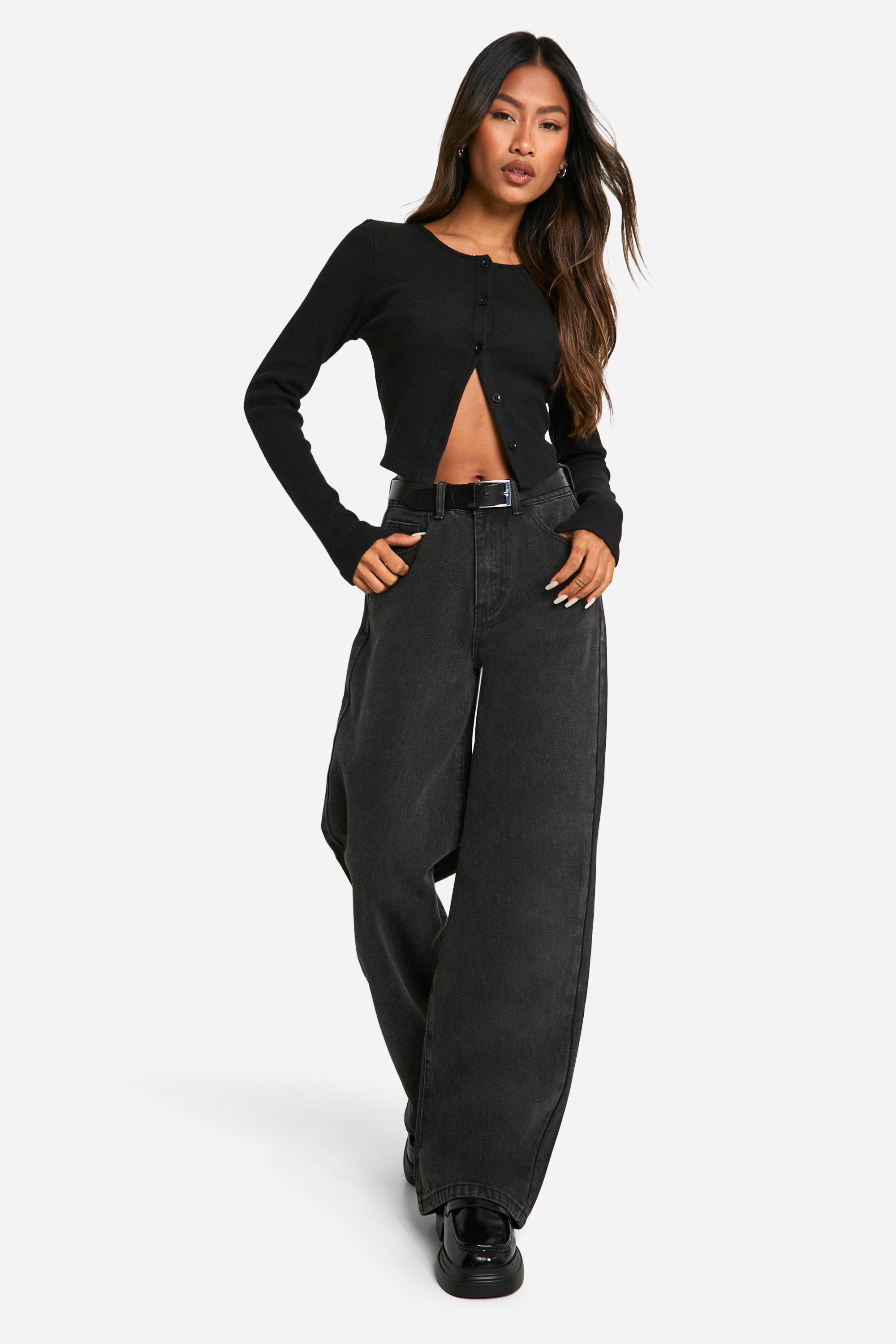 Basics High Rise Wide Leg Jeans, Nero