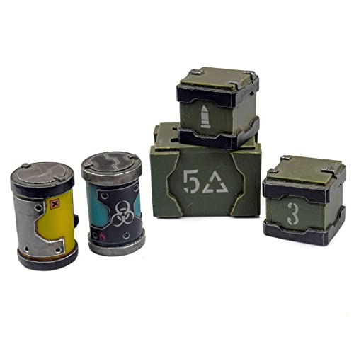 War World Gaming Industry Of War Casse E Barili - 28Mm Scala Wargame Terrain Modello Diorama Miniatura Campo Di Battaglia Fantascienza Guerra Industri