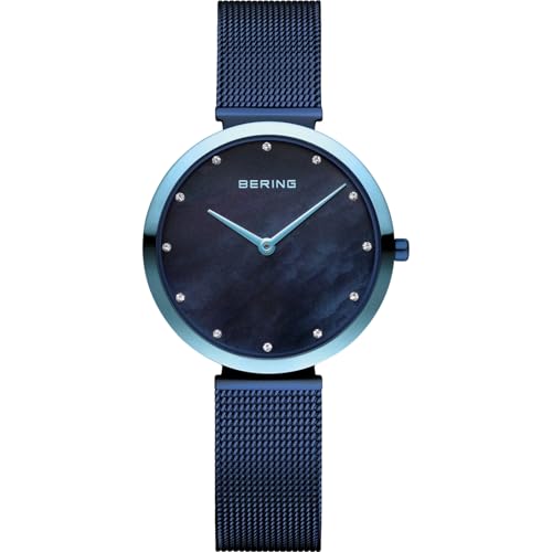 Bering Orologio Al Quarzo Da Donna - Collezione Classic In Acciaio Inox E Vetro Zaffiro 18132-398 - 3 Atm, Blu
